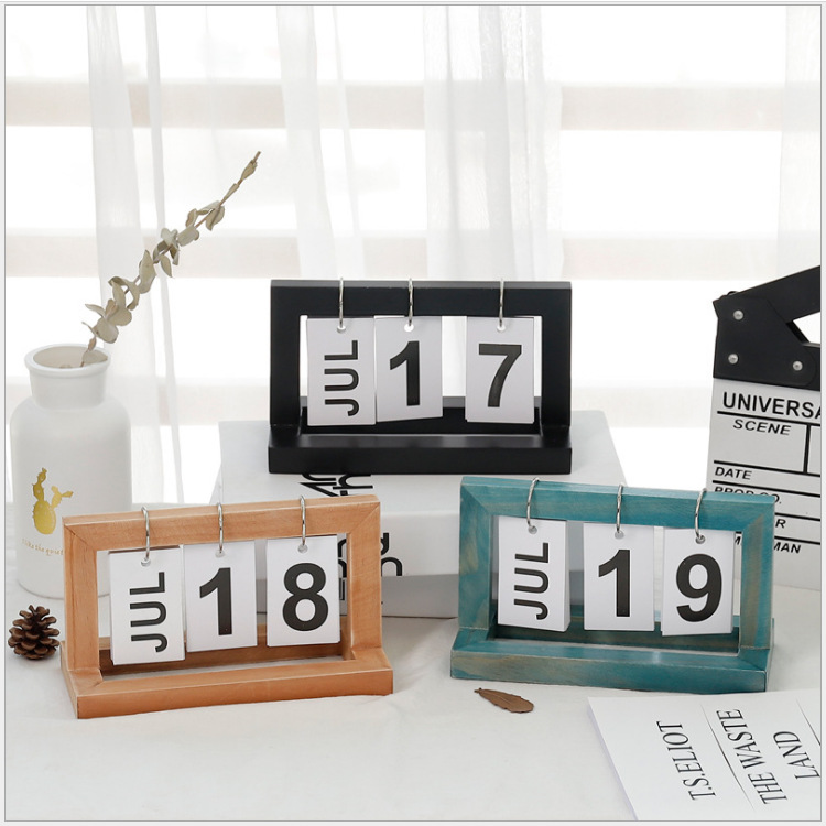 wooden flip calendar zakka office table decorations decoration creative simple home desk calendar decoration cross-border