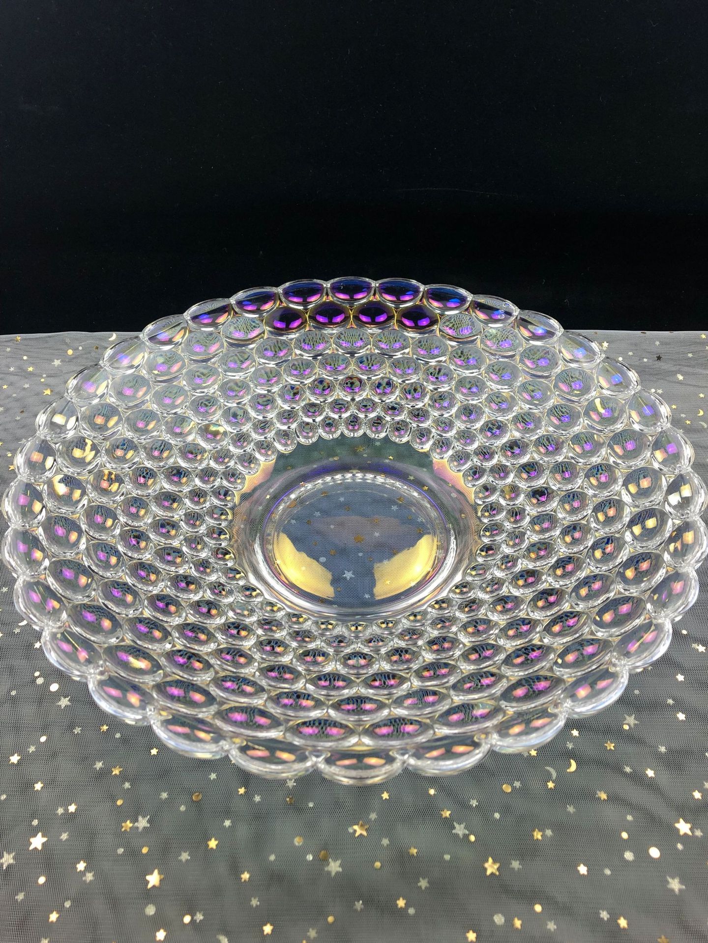 37厘米大号电镀七彩幻彩色玻璃珠点果盘 高档会所餐厅水果盘摆饰