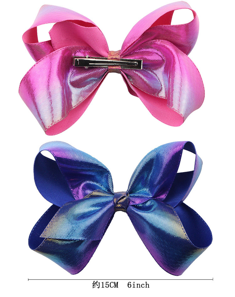 跨境头饰新款15cm 镭射pu皮革jojo蝴蝶结发夹儿童头夹 手工头饰