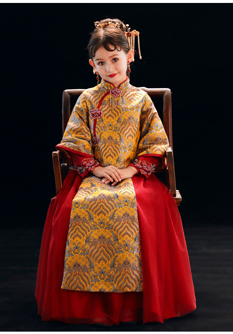 2019秋季新款儿童礼服女童古装中式秀禾服花童两件套古筝演出旗袍