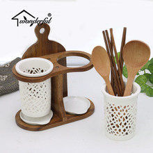 陶瓷筷子筒家用沥水双筷筒筷子桶餐具盒韩式收纳架置物架筷子笼
