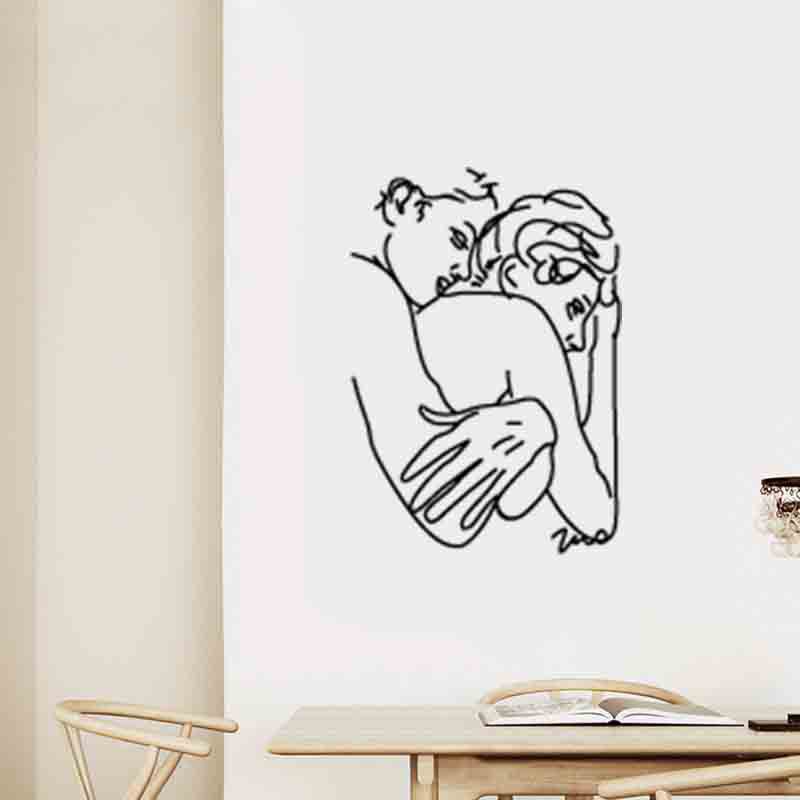厂家批发韩国ins风抽象男女简笔画拥抱房间卧室装饰服装店墙贴