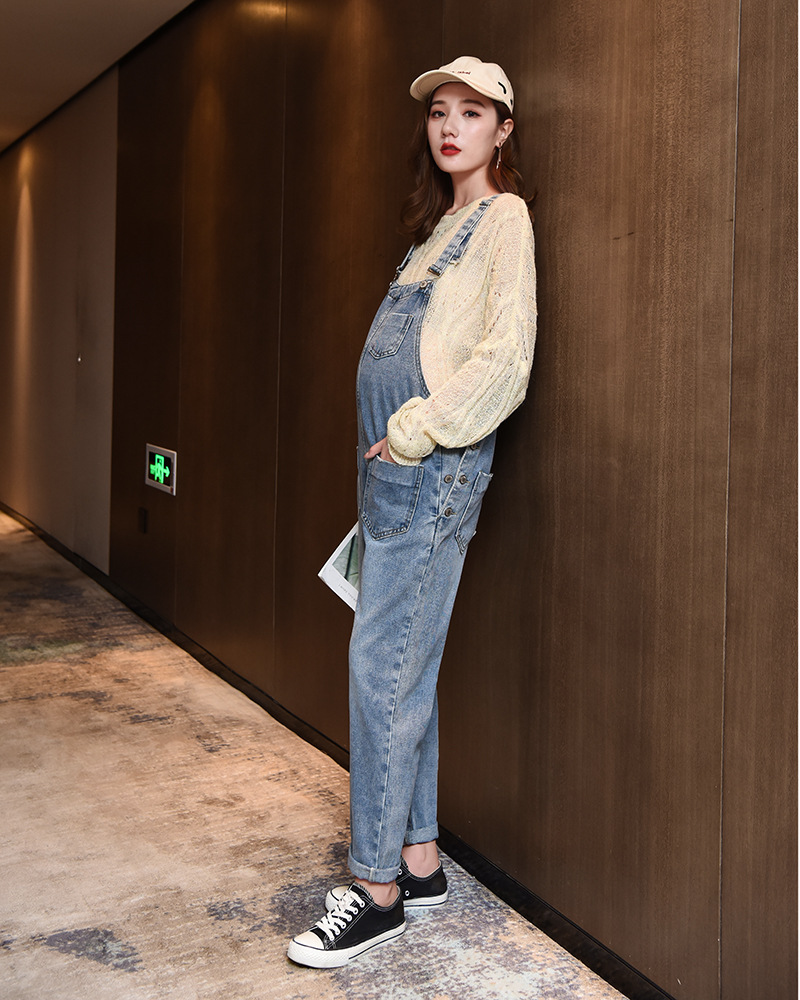 韵十八 孕妇背带裤牛仔裤时尚大码可调节孕妇裤百搭孕妇装8165