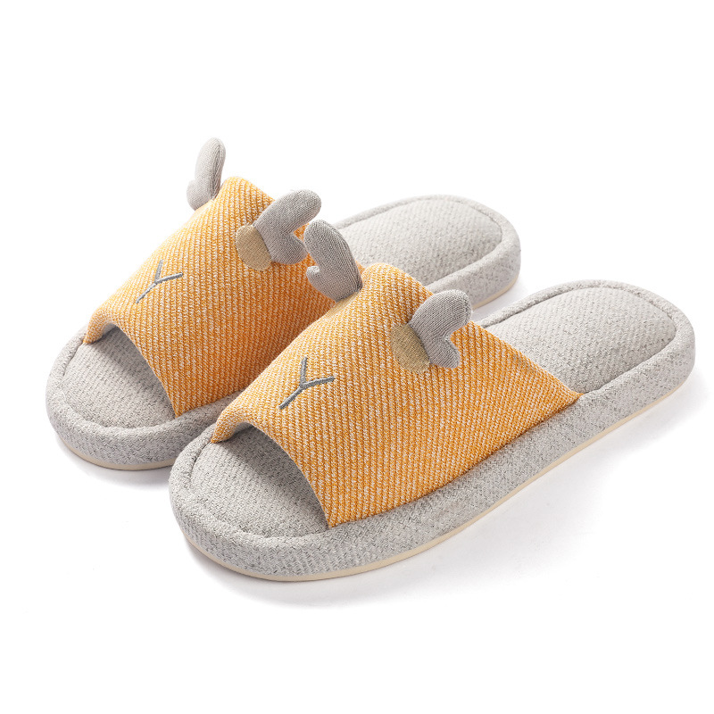 快鹿拖鞋 亚麻2020新款可爱小鹿布艺拖鞋亲子款 棉麻一字拖鞋批发