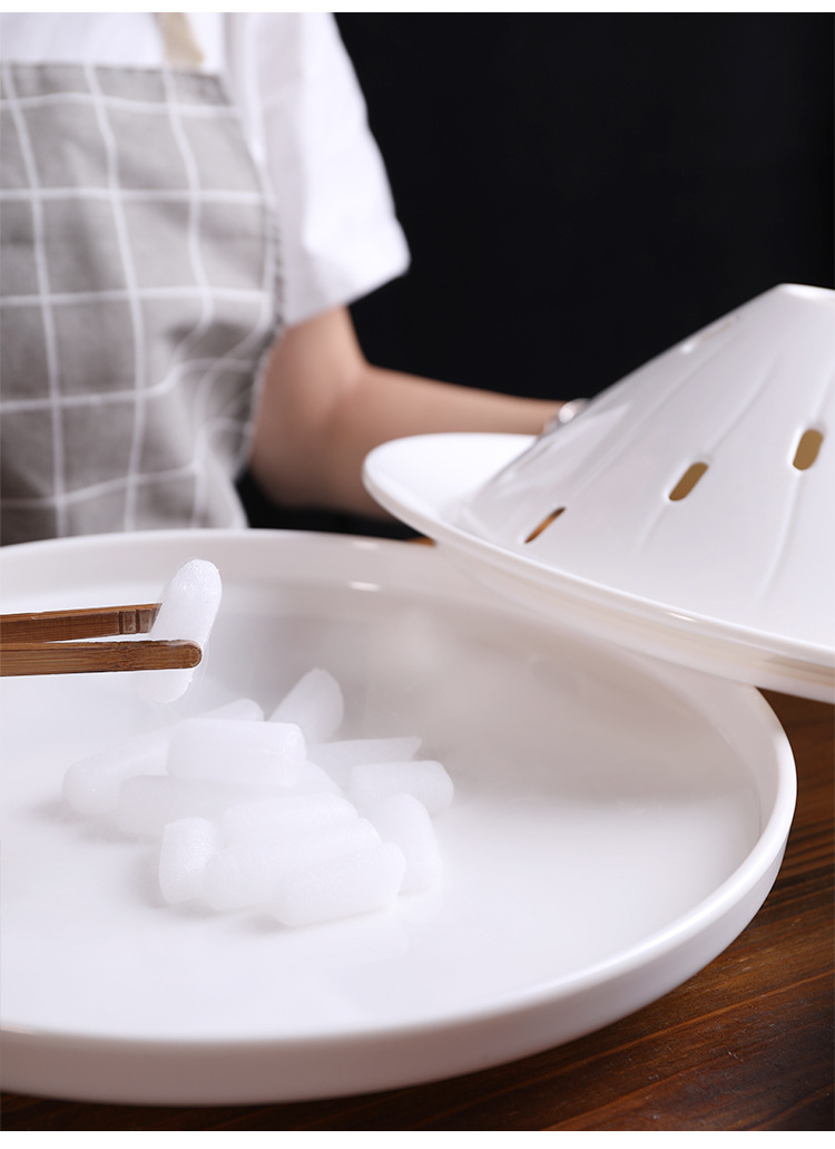 创意仿瓷冒烟火锅牛肉干冰盘酒店主题餐厅鱼生船形意境密胺干冰盘