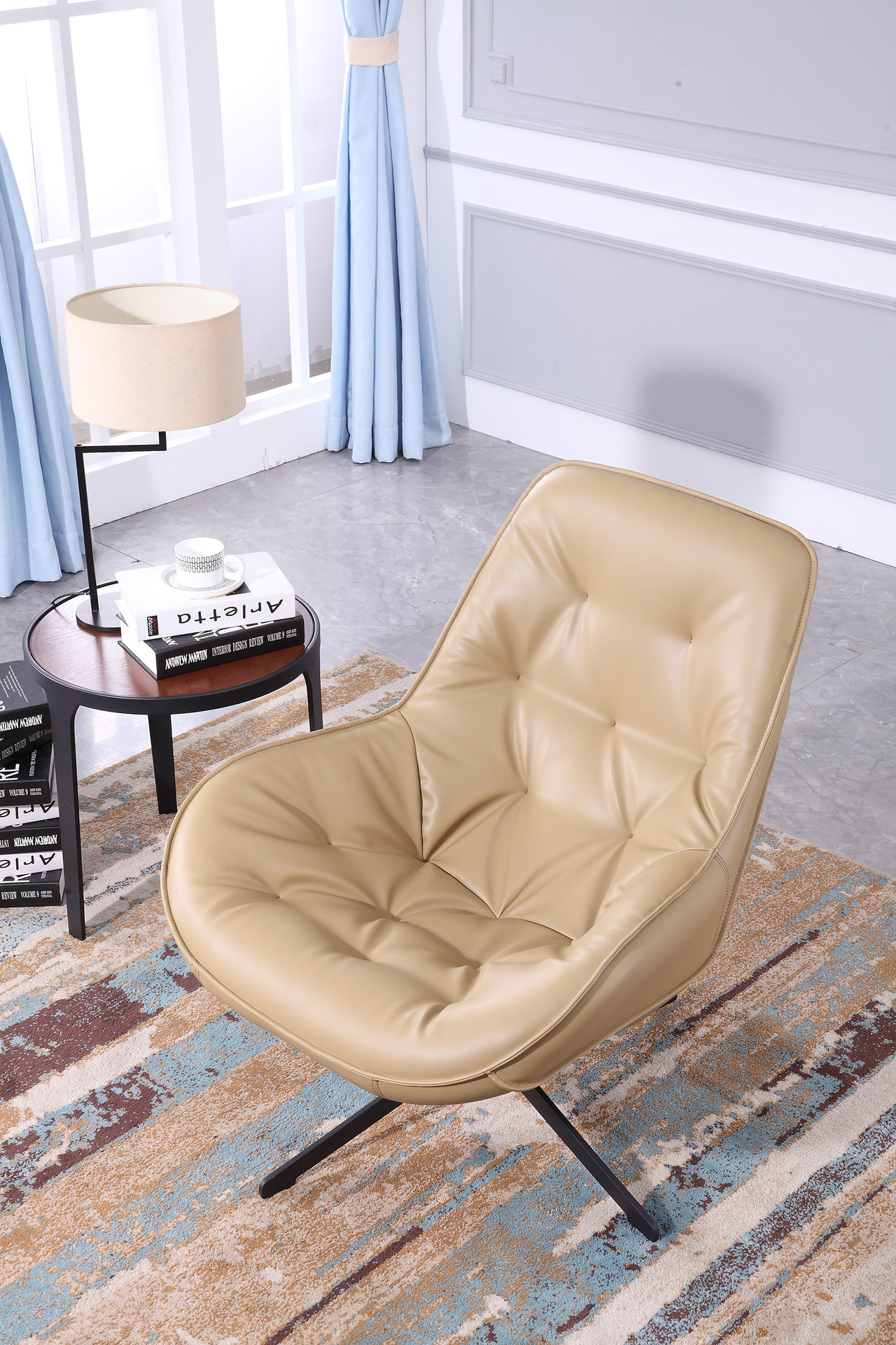 厂家直销轻奢皮质可旋转单人沙发椅 酒店样板房可定制创意休闲椅