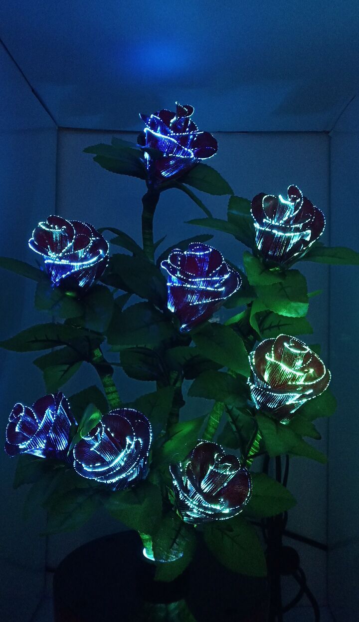 仿真发光8头玫瑰花led光纤38节礼物粉红玫瑰家居装饰灯