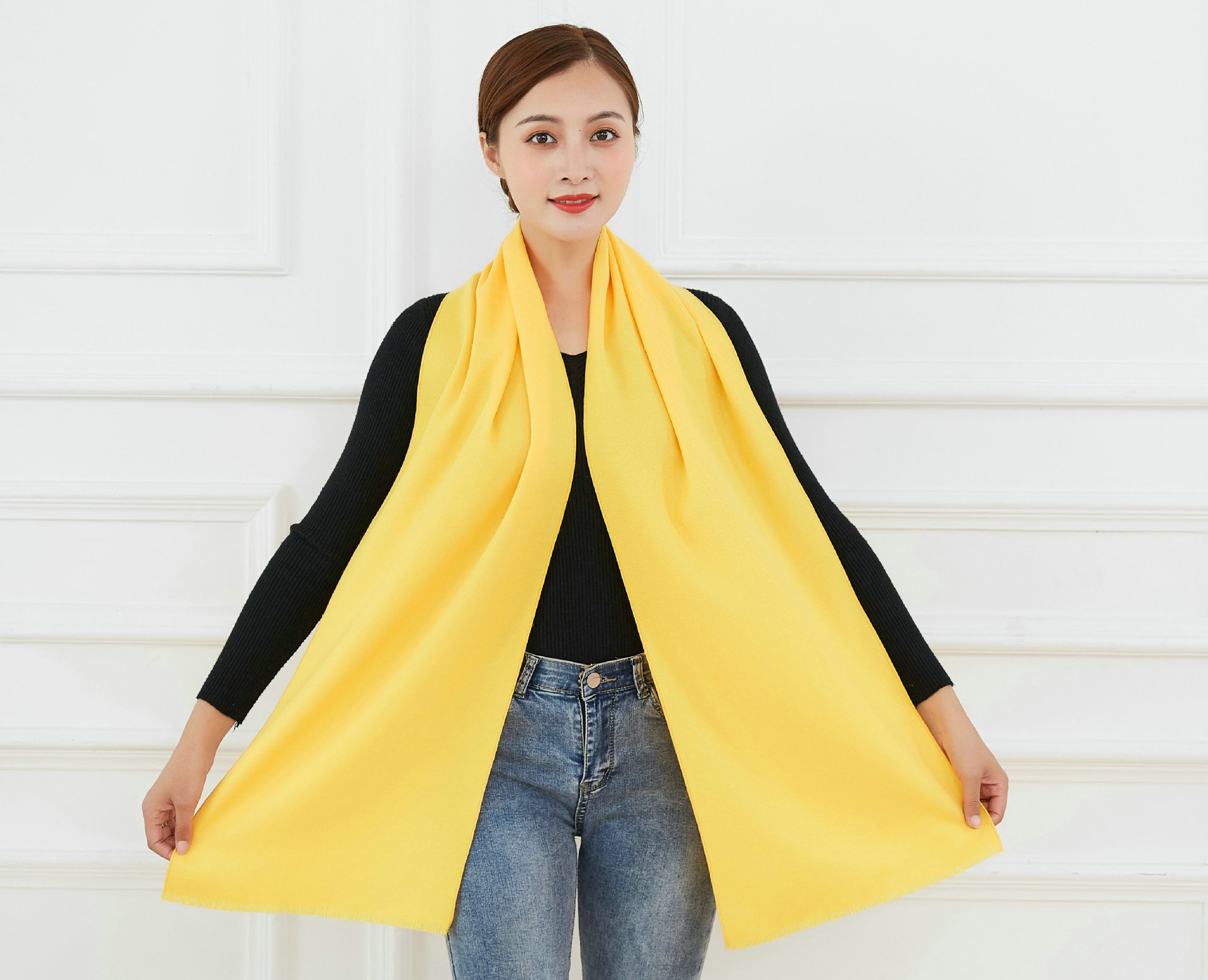 黄色围巾定制做logo祭祖宗亲寺庙佛教礼仪颁奖绶带活动围巾刺绣