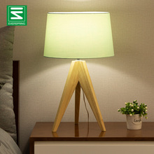 北欧台灯时尚创意床头柜木质台灯布艺灯罩卧室装饰床头灯一件代发