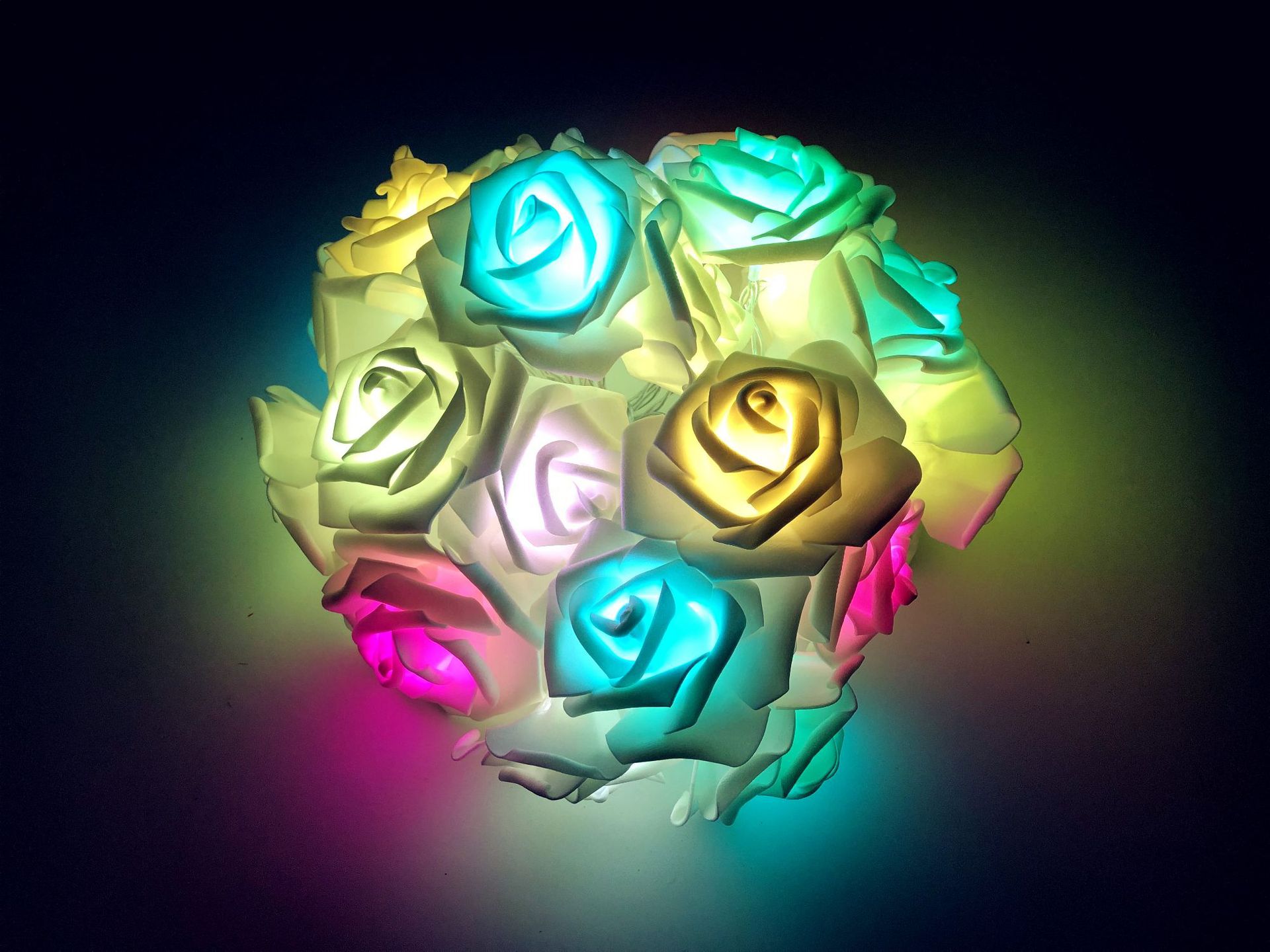 跨境led七彩变色玫瑰花灯串圣诞派对节日橱窗庭院装饰彩灯情人节