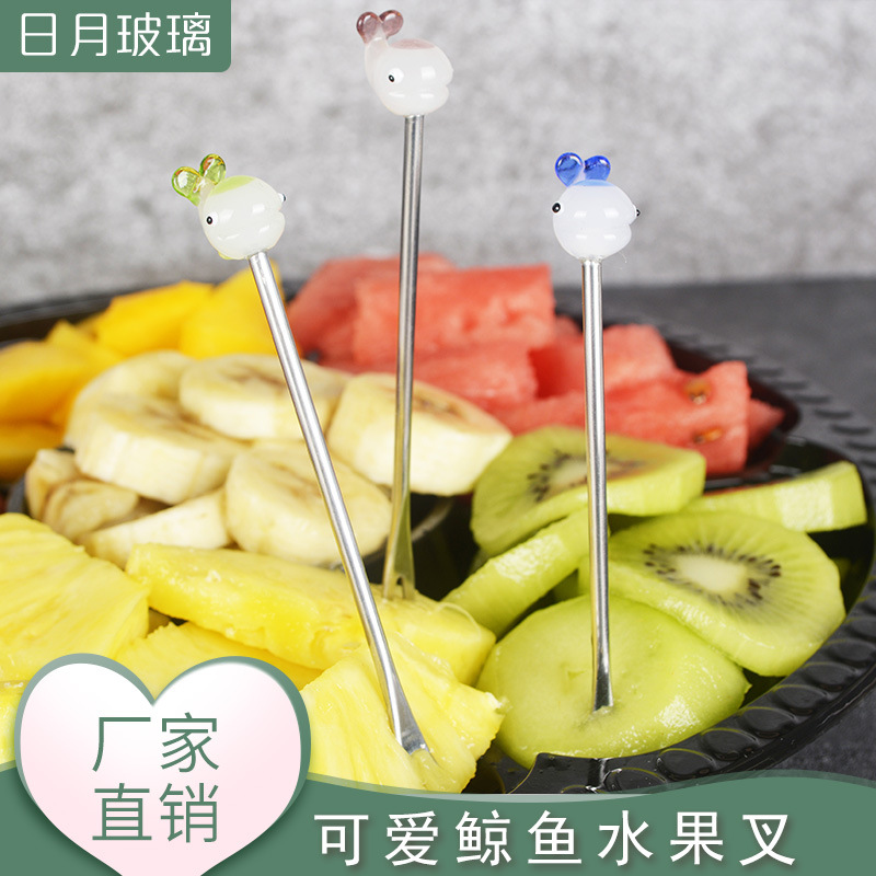 可爱鲸鱼水果叉 可爱精美水果叉 玻璃装饰水果叉 厂家直供