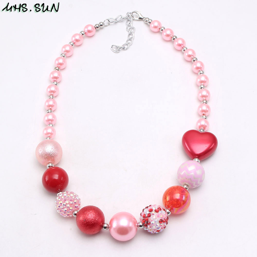 新款大红爱心情人节儿童项链 欧美儿童串珠项链chunky necklace
