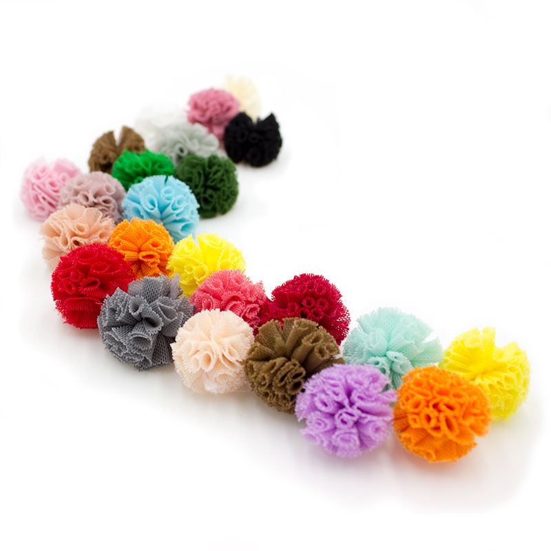 25mm彩色弹力花球 韩版网纱球 diy手工饰品配件 儿童头饰发饰材料