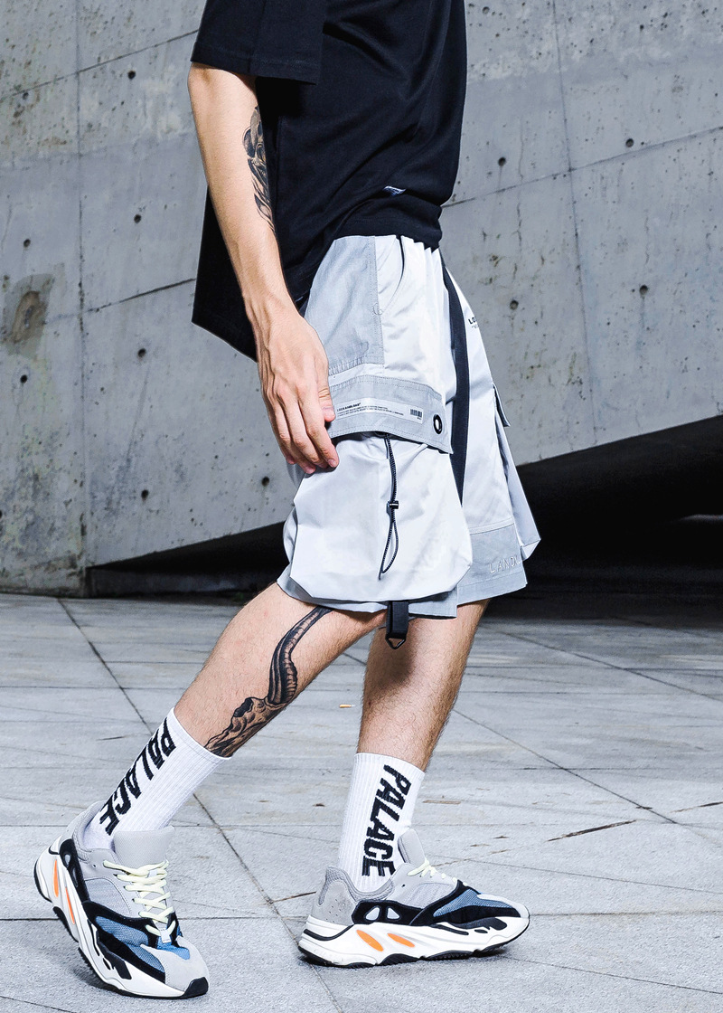 男装2019夏季多口袋反光标黑鸡眼休闲短裤潮流男士嘻哈宽松五分裤