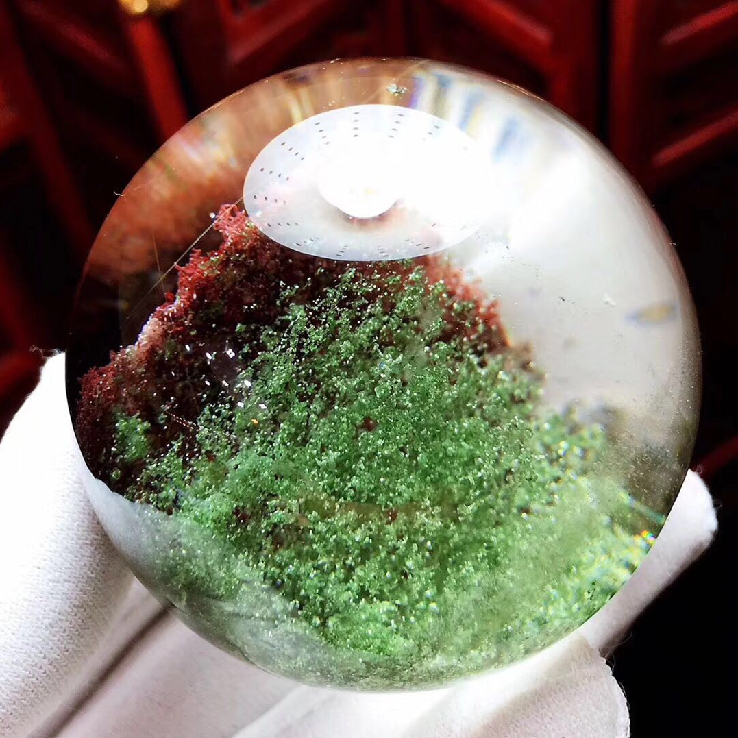 天然幽灵绿幽灵 聚宝盆 球水晶球 绿幽灵球金字塔全包裹摆件
