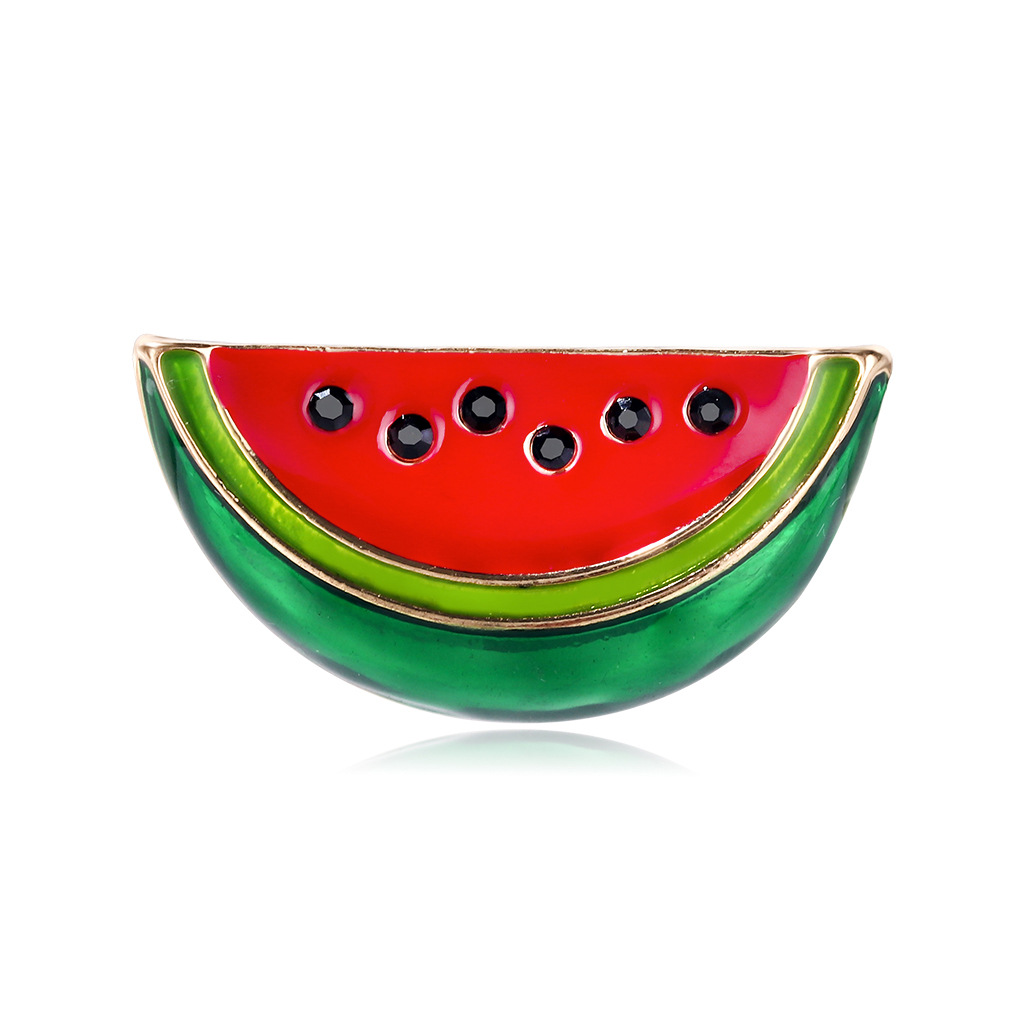 Korean Style Simple Fruit Brooch Cartoon Alloy Dripping Rainbow Watermelon Corsage Suit Accessories Spot Wholesale