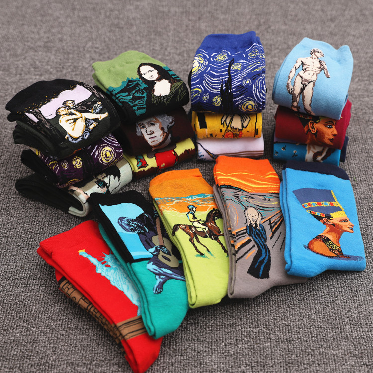 Autumn and Winter New Men's Oil Painting Socks Women's European and American Cotton Socks Wholesale Famous Paintings Mid-Calf Socks Couple Trendy Socks Factory Direct Supply