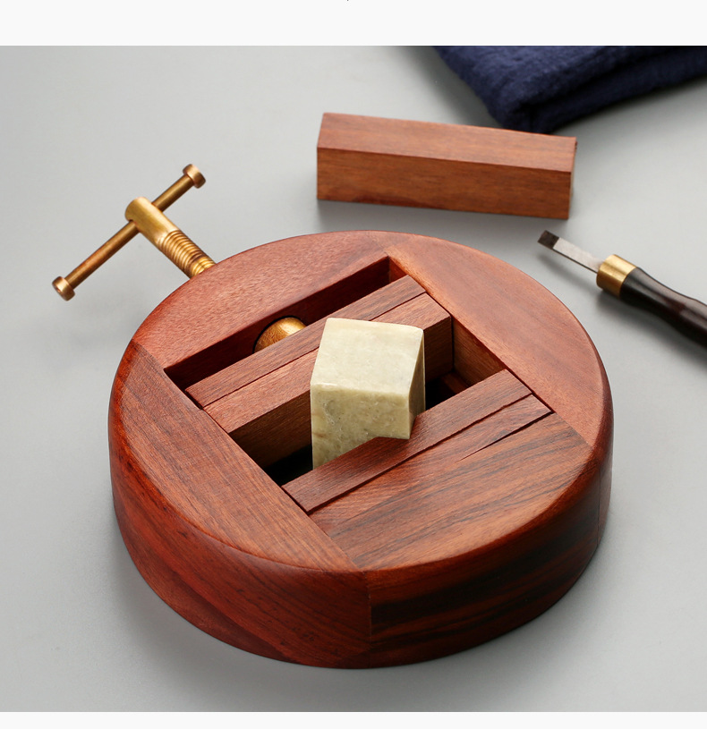 酸枝木雕刻书法印章夹工具套装 篆刻印床刻床夹具 实木制印石刻章