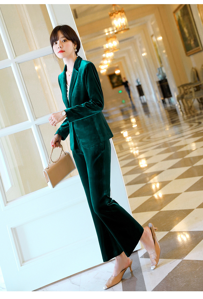 金丝绒套装女2019新款两件套洋气减龄灯芯绒小西服套装职业装正装