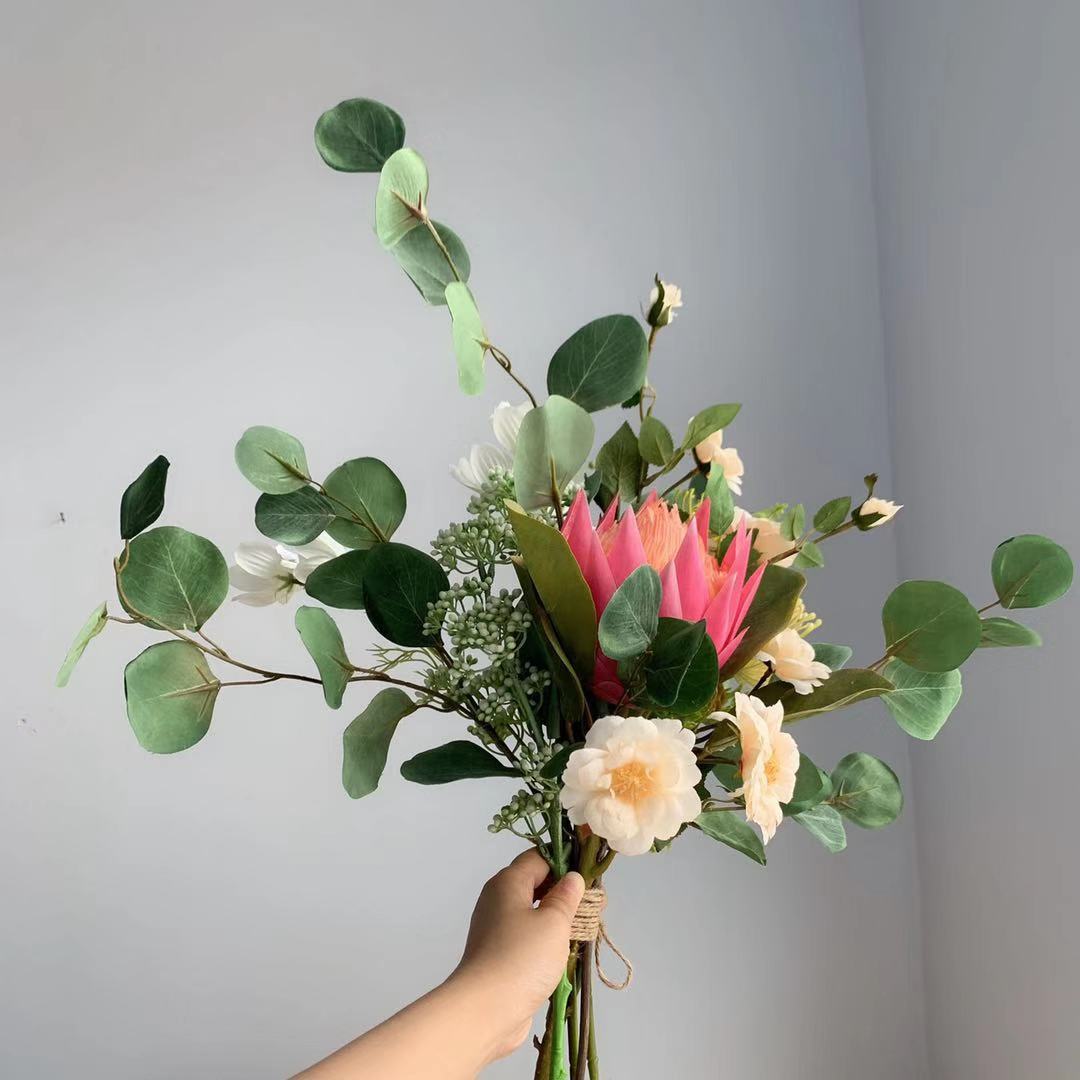 m120森系帝王花手札花束玫红仿真花束假花婚礼 跨境2019新品