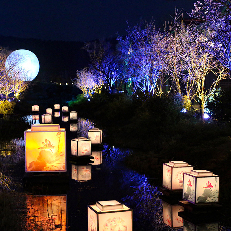 方形灯中秋节水上灯笼led河灯方形河灯河道湖面水景美陈装饰亮化