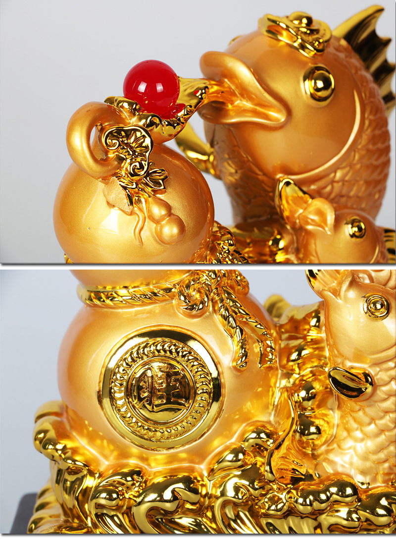 雅信树脂摆件新款8寸招财金鱼系列金色客厅书房办公室风水摆设品