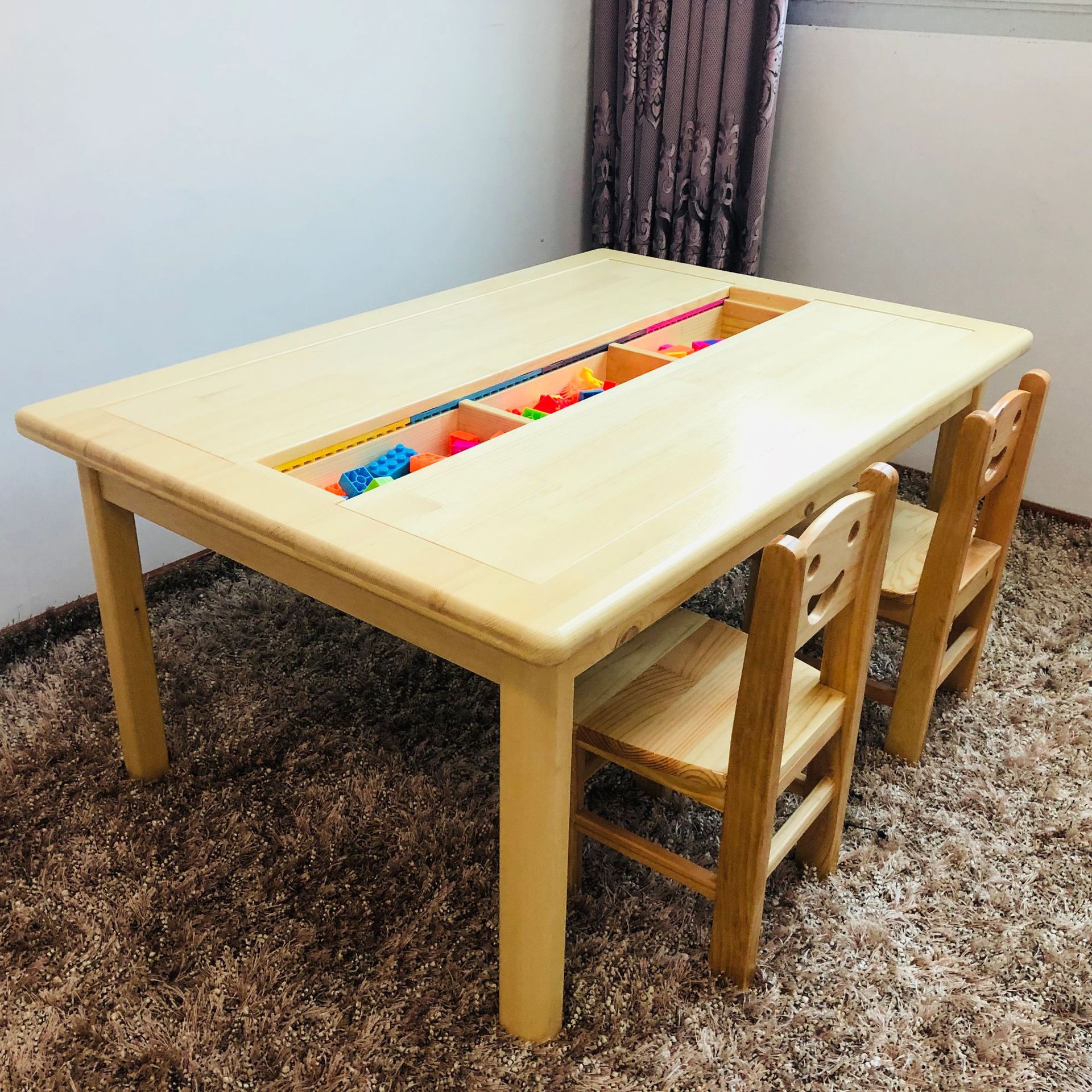 Children's Building Block Table Kindergarten Multi-Functional Solid Wood Game Table and Chair Baby Educational Toy Lego Handmade Study Table