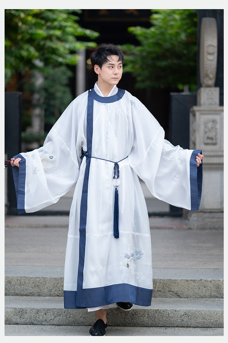 古风传统日常圆领袍汉服男中国风刺绣花宋制襕衫内搭长衫绣花外套