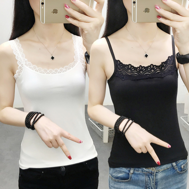 2024 summer new women‘s lace camisole solid color stretch slim fit bodybuilding undershirt top