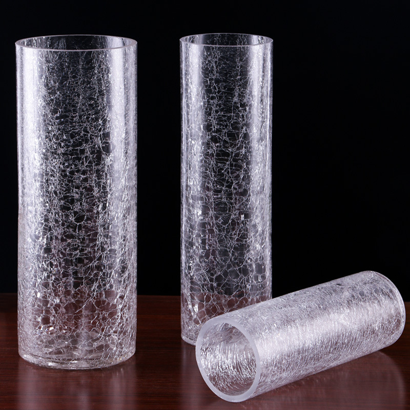 创意加厚玻璃圆柱形直筒冰裂花瓶裂纹炸裂创意家居餐桌软装摆件