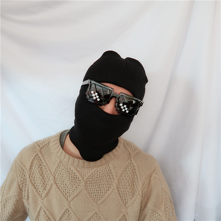 头套男黑色针织帽防风面罩头罩冬季骑行保暖三孔帽子护脸罩脸基尼