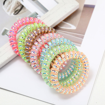 2020韩版新款ab色点点图案电话线塑料发圈女士发绳外贸2元店发饰