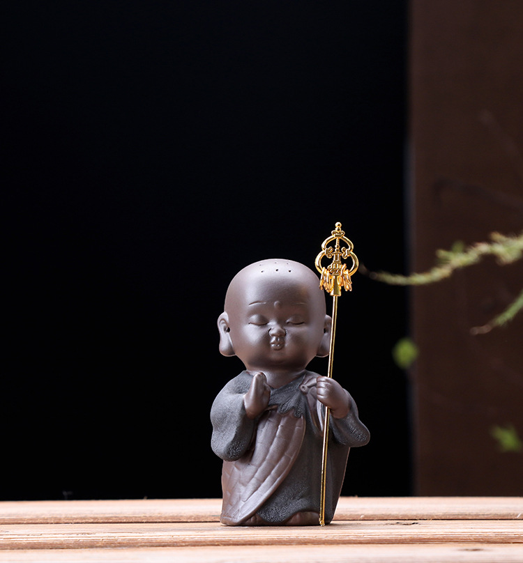 禅意紫砂小和尚可养茶宠茶玩陶瓷小沙弥功夫茶具配件家居手工摆件