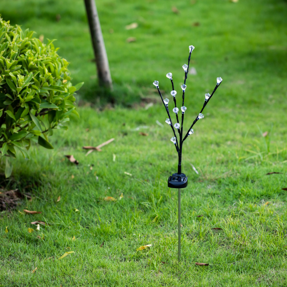 太阳能4彩钻石树灯16led仿真钻石树灯太阳能彩色花园灯地插草坪灯