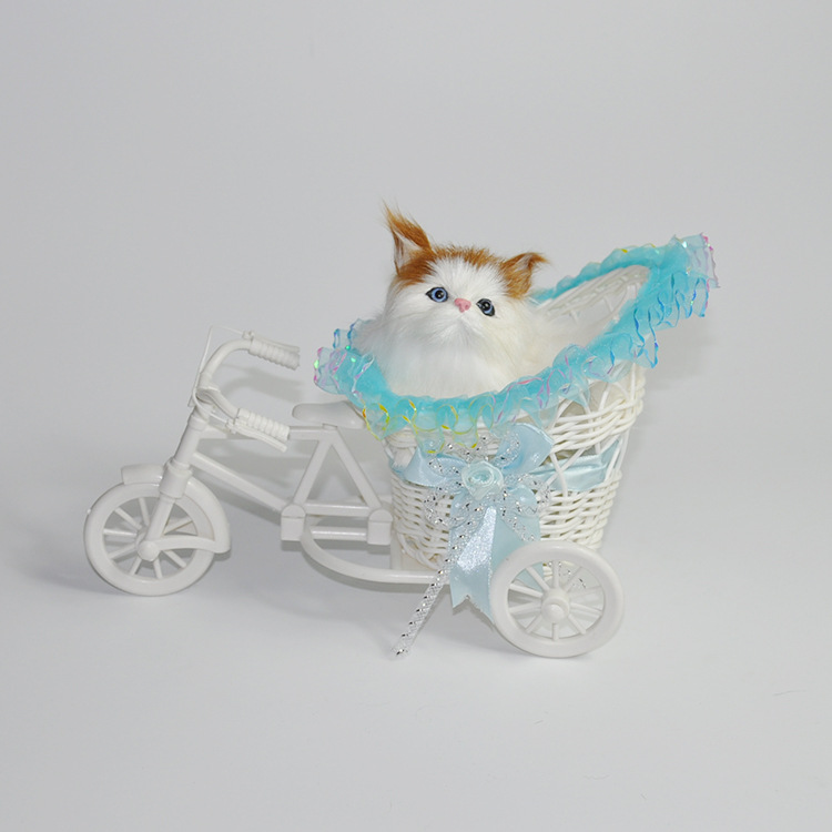 仿真猫咪三轮车猫咪会叫花篮猫咪家居摆件拍摄道具玩具儿童动物猫