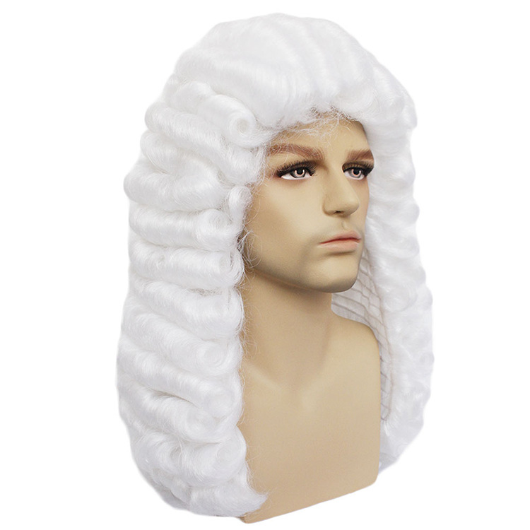 跨境专供假发 欧美定制法官男律师头wig 高温丝化纤头套假发 现货