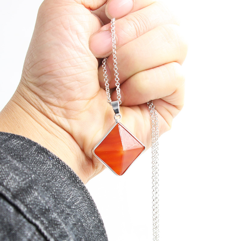 koorol欧美四角锥天然石灵摆项链吊坠韩版红玛瑙四角锥水晶项链