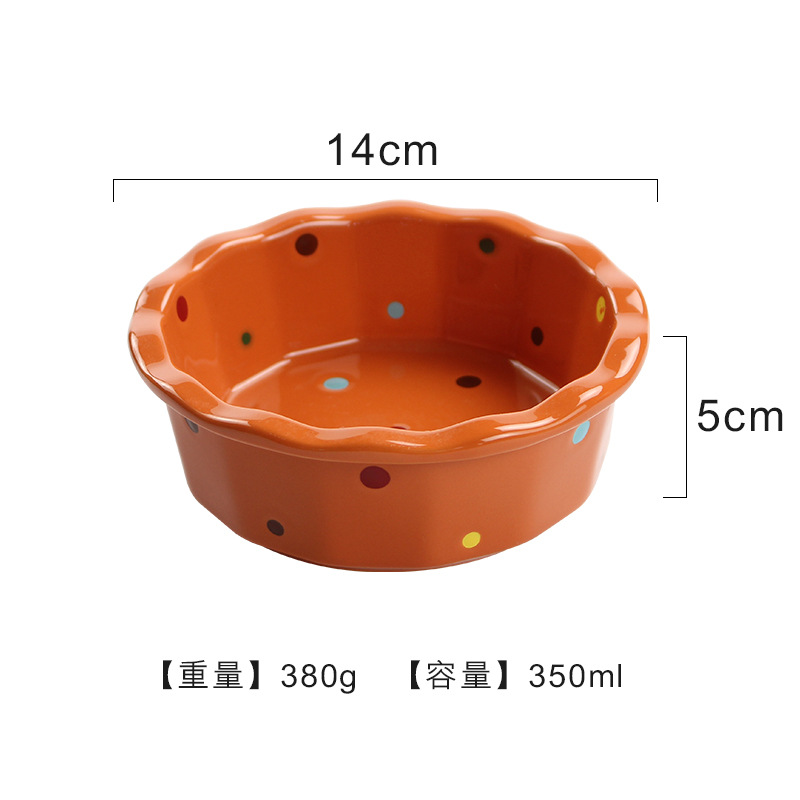 Customized Ceramic Pet Bowl Baking Air Fryer Tableware Polka Dot Baking Tray Italian Pasta Dish Salad Bowl Cat Bowl Dog Bowl