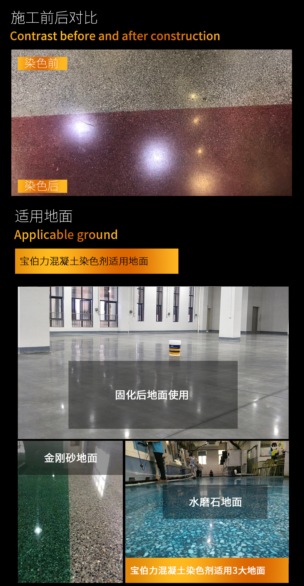 混凝土地坪染色剂彩色密封固化剂水泥地面着色剂宝伯力涅盘钢地坪