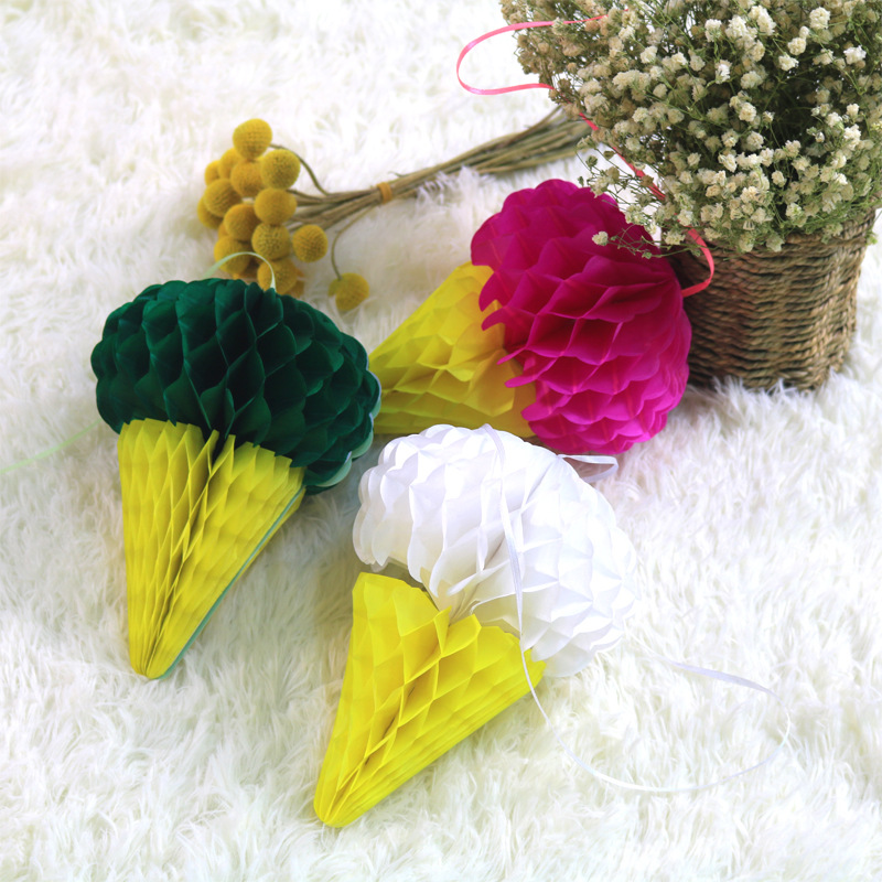 创新款幼儿园装饰纸花球节庆生日派对用品冰激凌纸蜂窝球灯笼布置