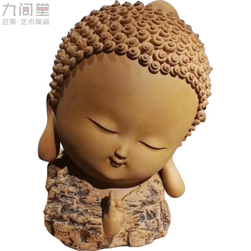 大头菩萨石湾陶瓷公仔名家观音佛像中式禅意会所摆件客厅佛堂装饰