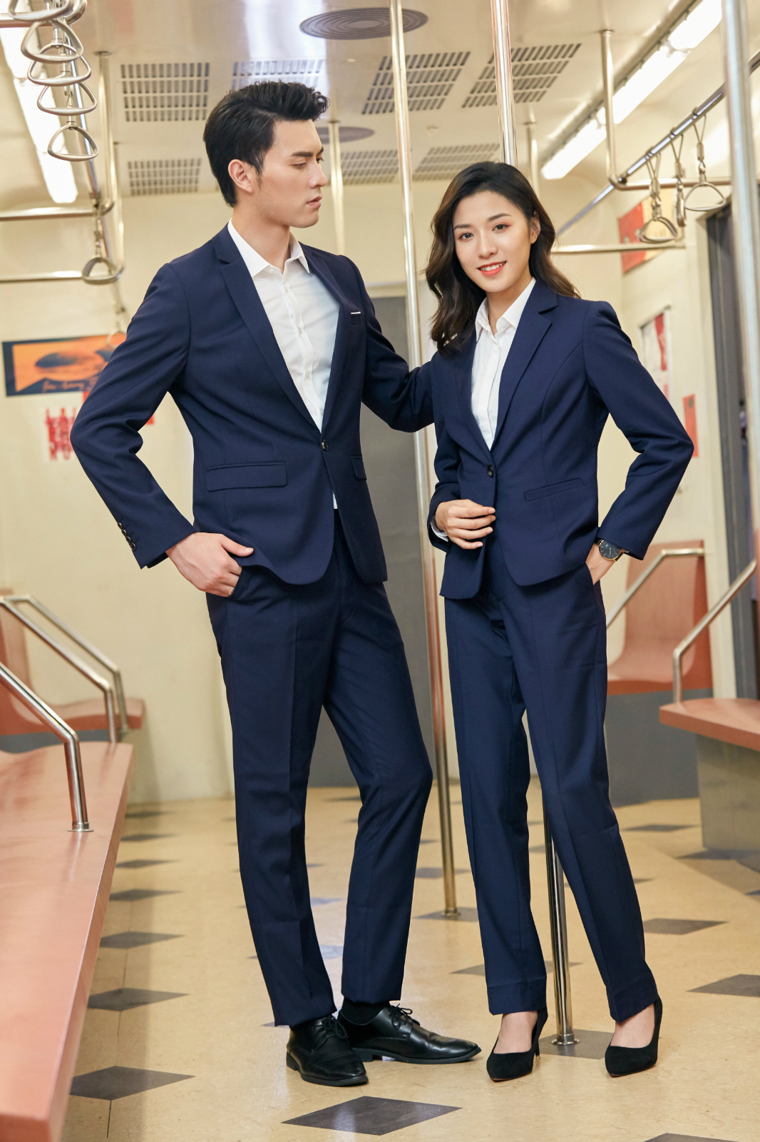 高端青年男女西服套装修身休闲双扣外套韩版修身职业商务正装秋冬