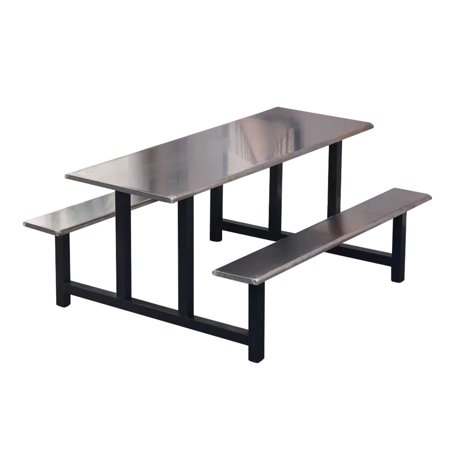 4人6人位食堂连体不锈钢餐桌椅 学校工厂小吃店不锈钢快餐桌椅