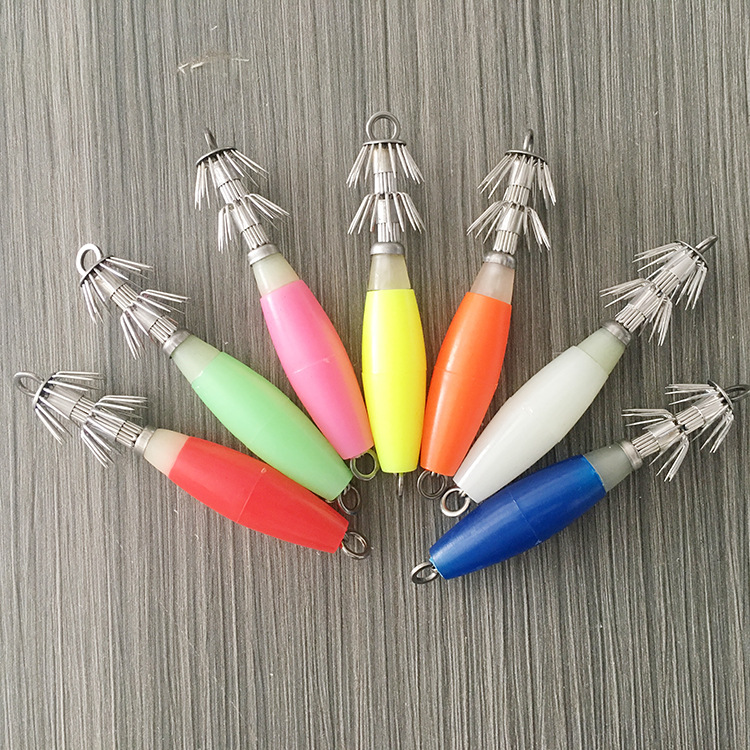 批发鱿鱼钩带双伞钩针式章鱼饵海钓矶钓路亚夜光鱿鱼硬饵