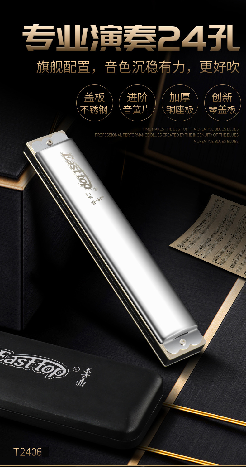 东方鼎t2406专业24孔复音c调口琴高端口琴学生初学高级演奏口琴