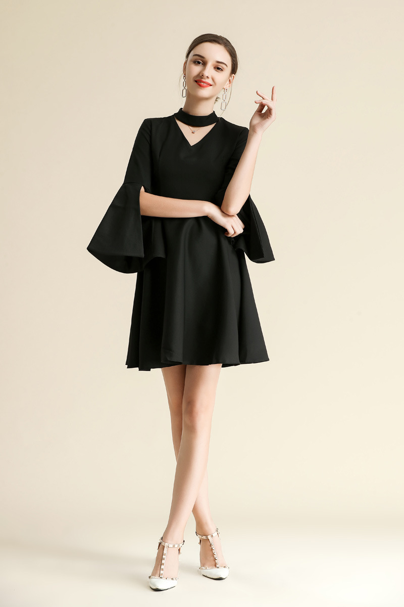 宴会仙气优雅气质飘袖v领短款连衣裙大码礼服大码晚礼服中裙姐妹