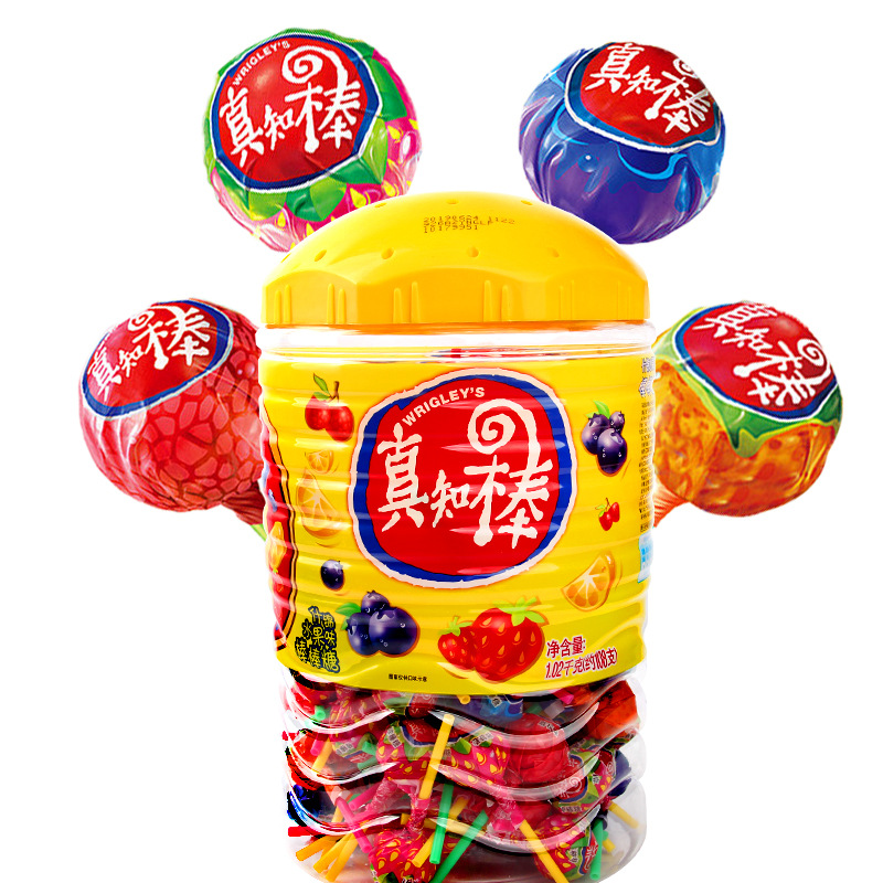 真知棒水果棒棒糖108支桶装1020g 礼盒散装婚庆喜糖儿童休闲零食