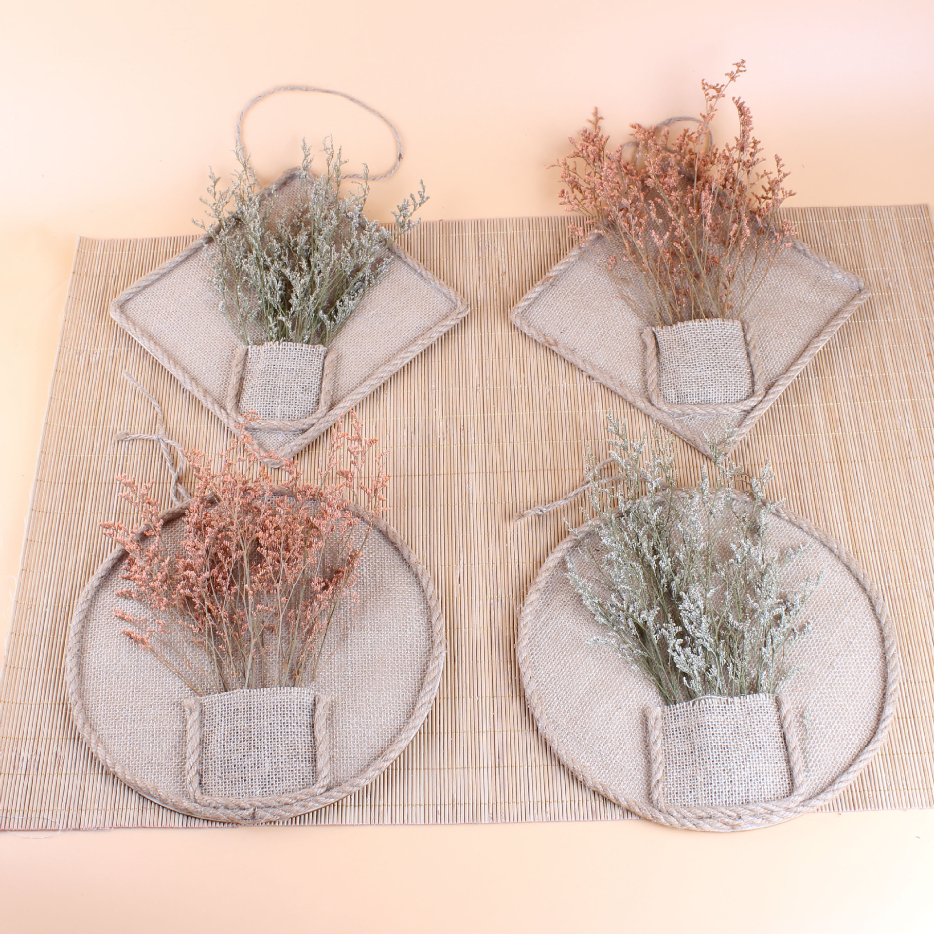 儿童手工麻布盘创意diy制作挂画 麻绳简约画框家居玄关墙面装饰画