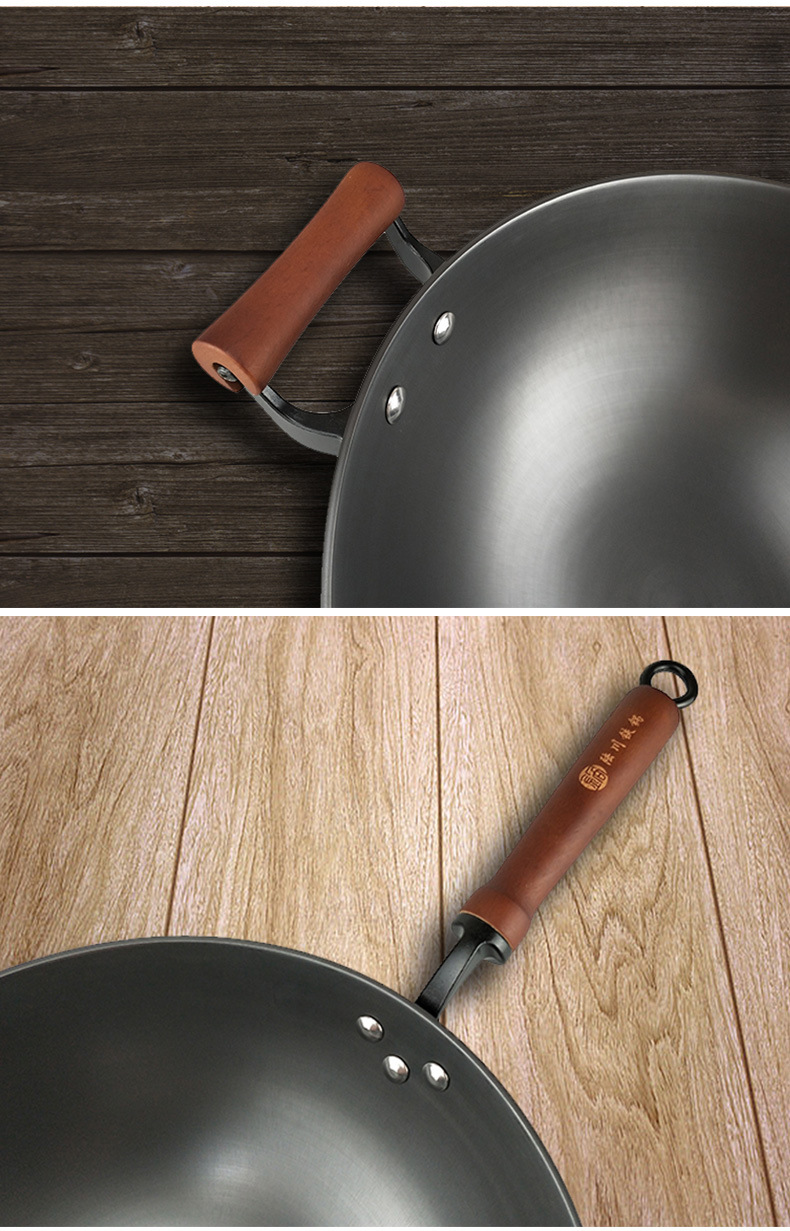 陆川铁锅炒菜锅加厚不粘锅无涂层铸铁锅圆底真不锈陆铁新品工厂价