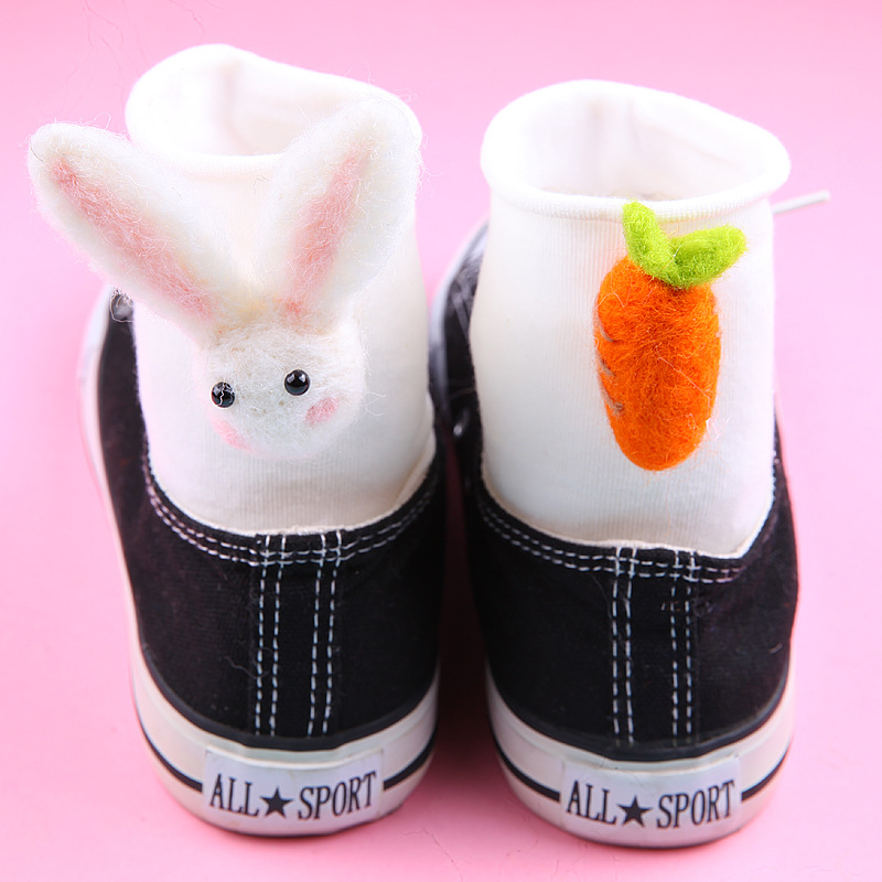 东大门个性兔子胡萝卜不对称羊毛毡卡通糖果色卷边松口短袜女袜子